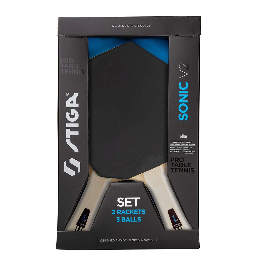 Набор для н/т Stiga Sonic V2,1210-1206-35, 2 ракетки и 3 мяча, накладка 1,6 мм ITTF, конич. ручка