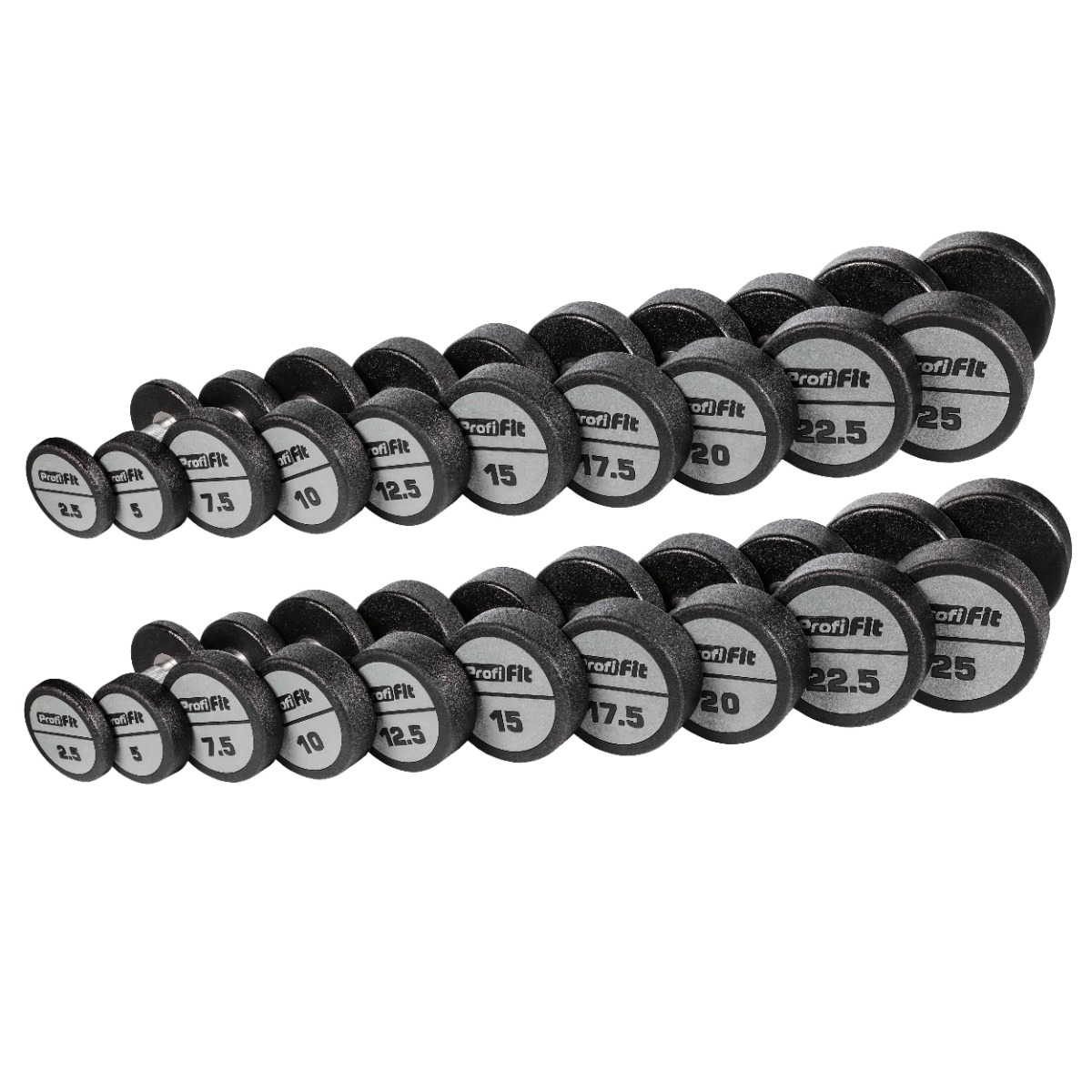 Гантельный ряд полиуретановый (шаг 2,5 кг, 10 пар) PROFI-FIT 2,5-25 кг
