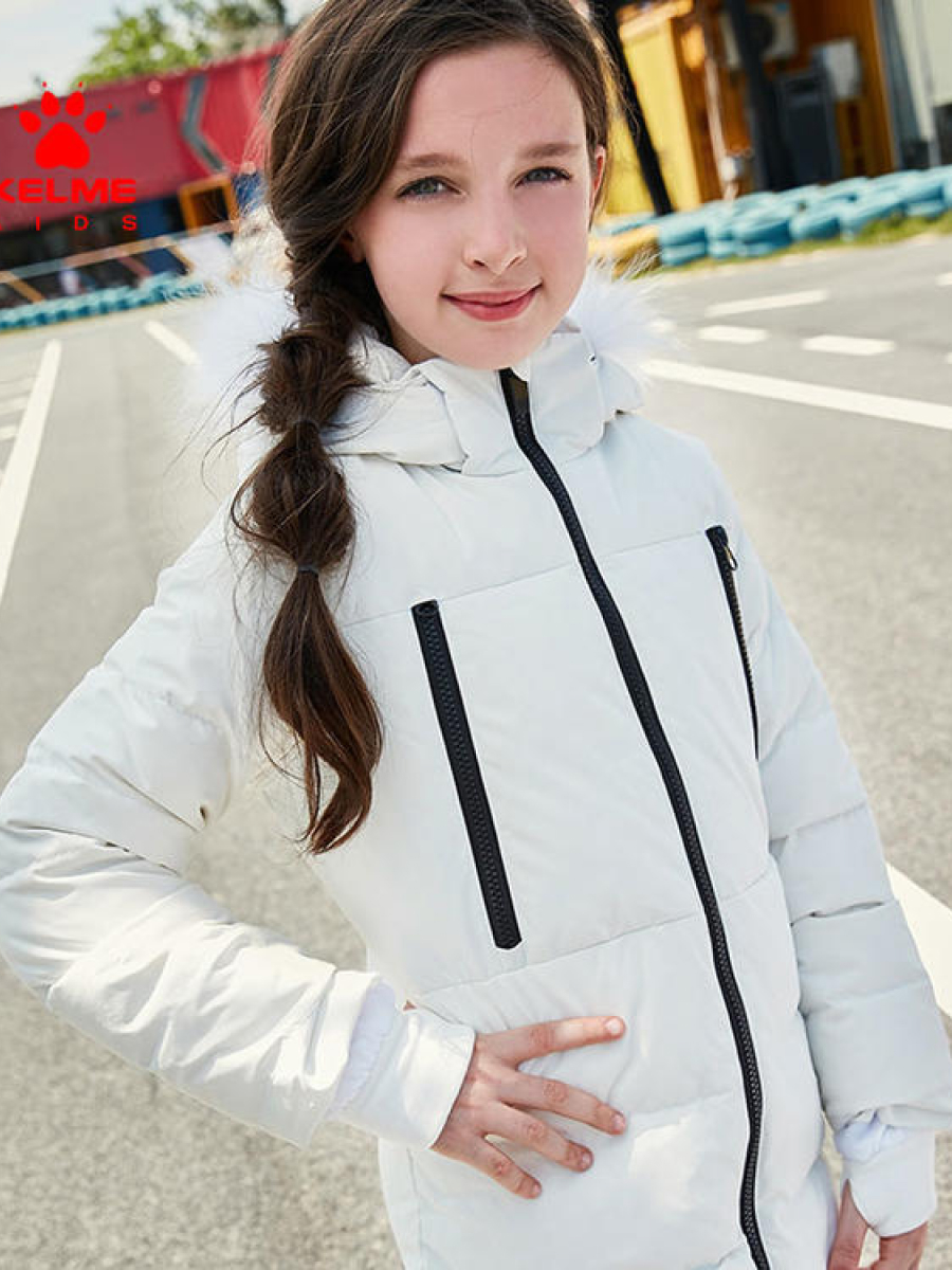 Детский пуховик KELME Girl's Mid-Length Down Jacket White