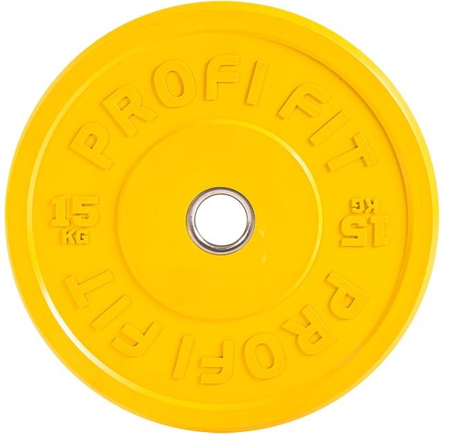 Диск для штанги каучуковый, цветной D51 мм PROFI-FIT 15 кг