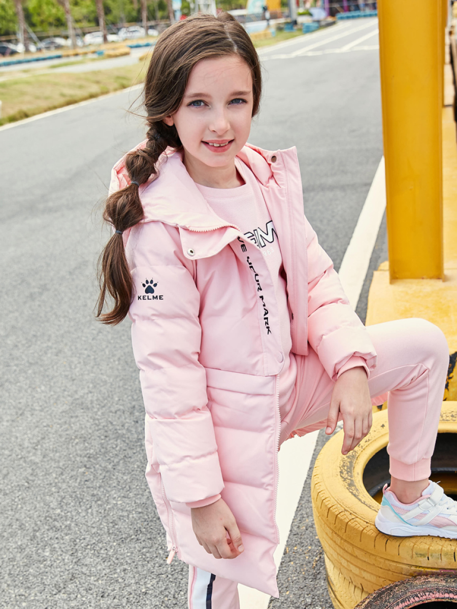Детский пуховик KELME Girl's Mid-Length Down Jacket Pink