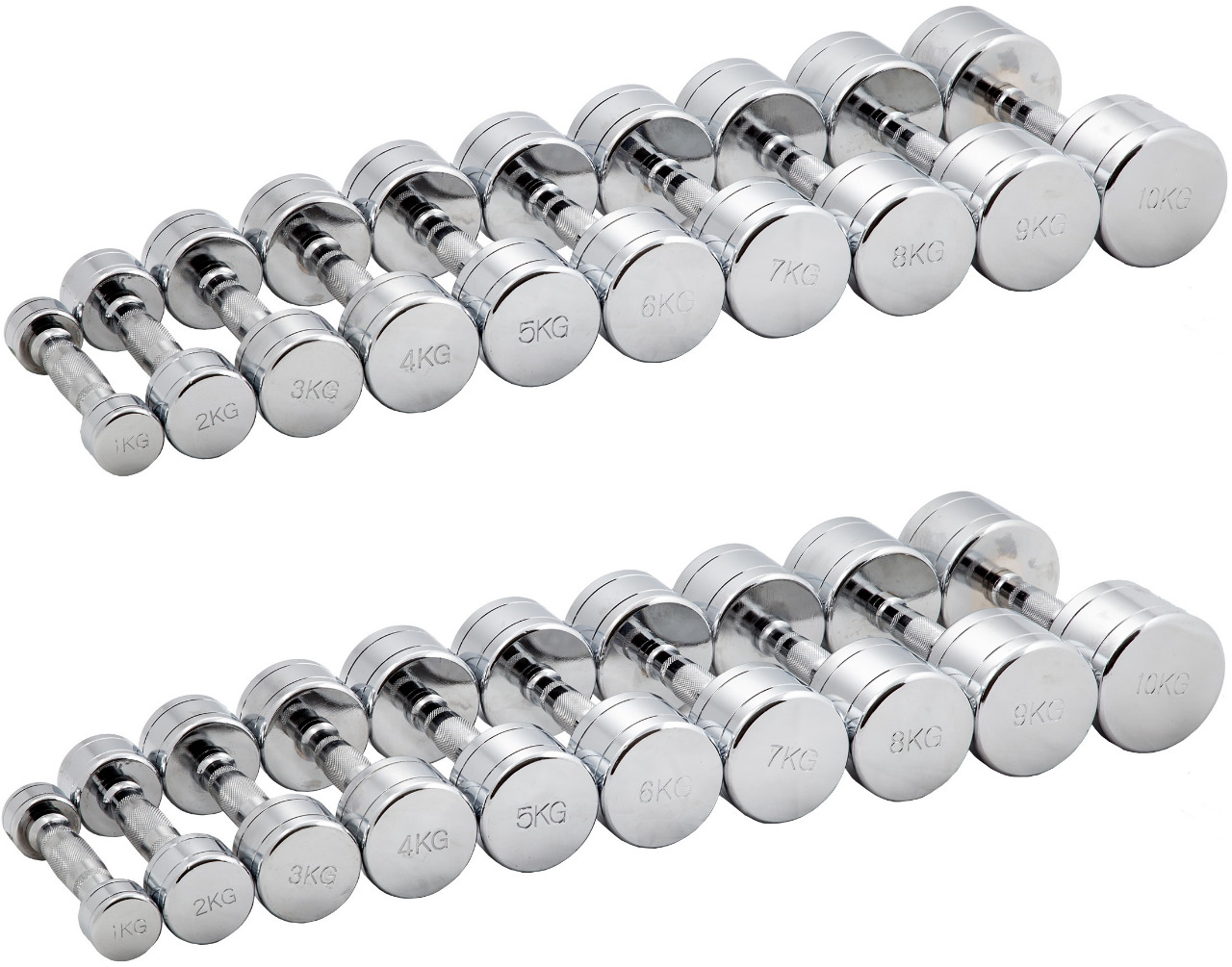 Гантельный ряд хромированный (шаг 1 кг, 10 пар) PROFI-FIT 1-10 кг