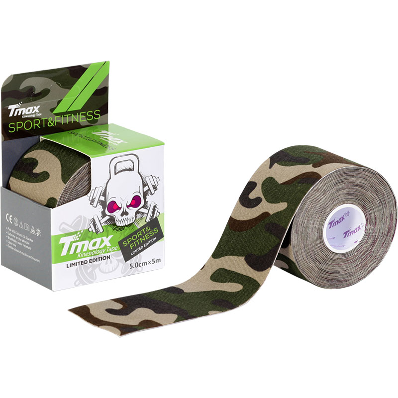 Тейп кинезиологический Tmax Pattern Green (5 см x 5 м), арт 100657, рис. камуфляж, зел-коричн-беж