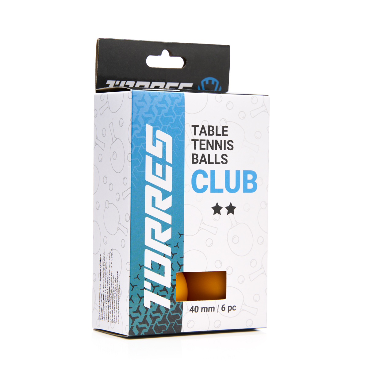 Мяч для наст. тенниса TORRES Club 2*, TT23013, диам. 40+ мм, упак. 6 шт, оранжевый
