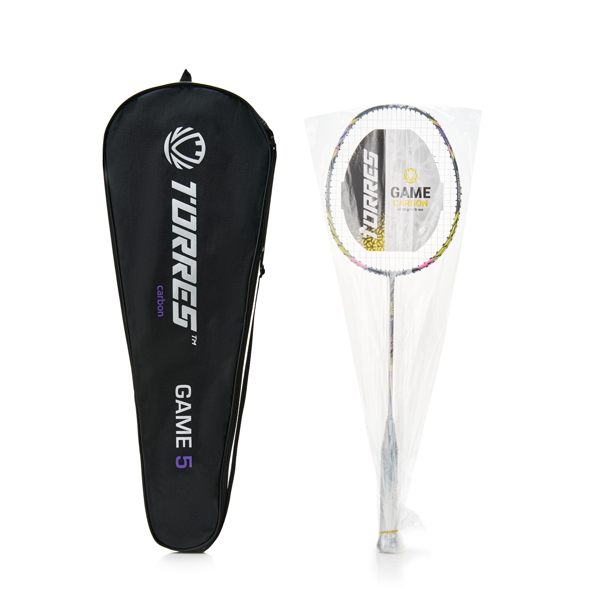 Ракетка бадм. TORRES Game5, BD23511, для продв., стерж/обод из карбона, со струнами, жёлтый