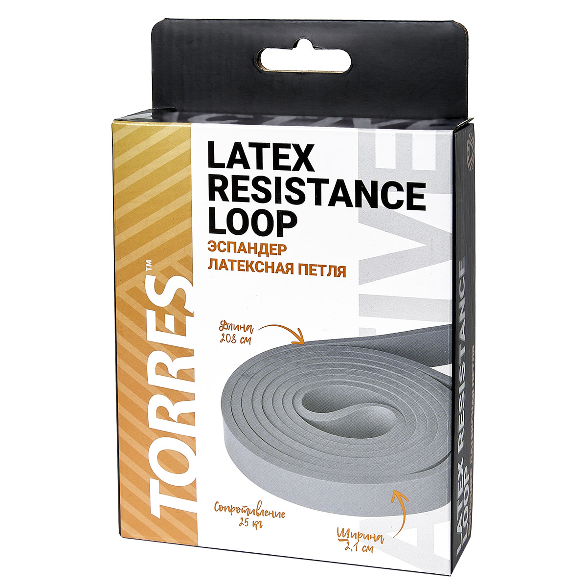 Эспандер TORRES латексная петля, AL0047, длина 208 см, шир. 1,7 см,сопротивление 25, кг,серый