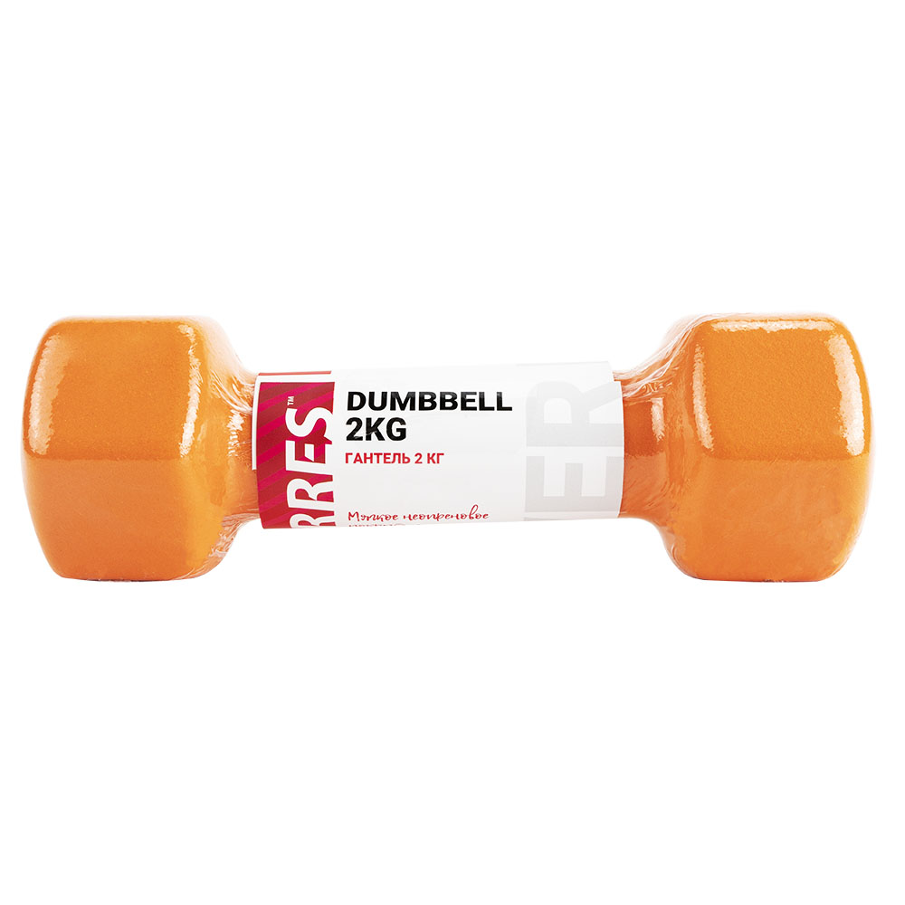 Гантель TORRES 2 кг, PL55012, металл в неопреновой оболочке, форма шестигранник, оранжевый