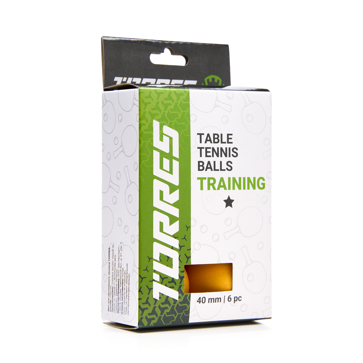 Мяч для наст. тенниса TORRES Training 1*, TT23015, диам. 40+ мм, упак. 6 шт, оранж