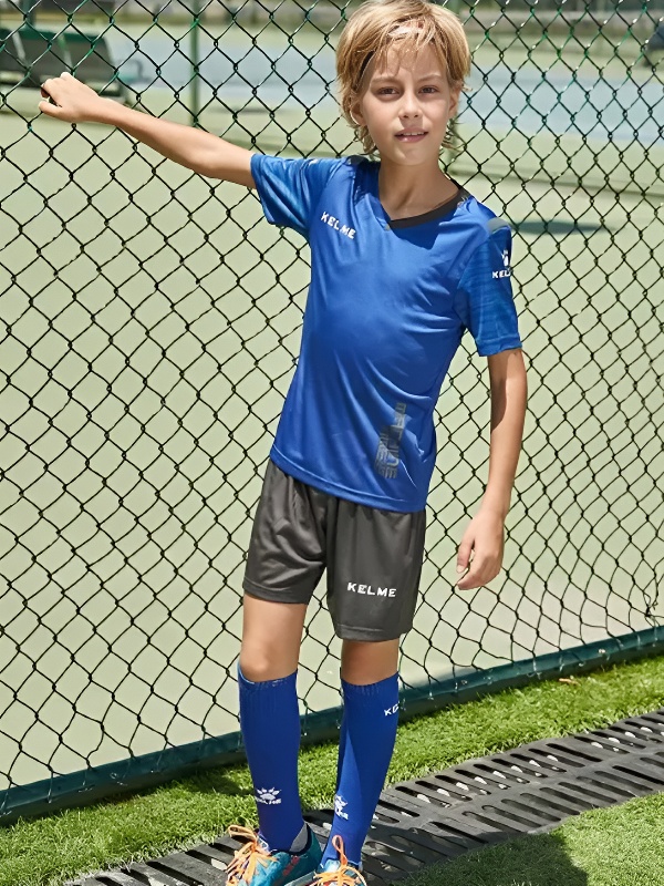 Детская футбольная форма KELME Short Sleeve Football Kid (Blue/Dark Grey)