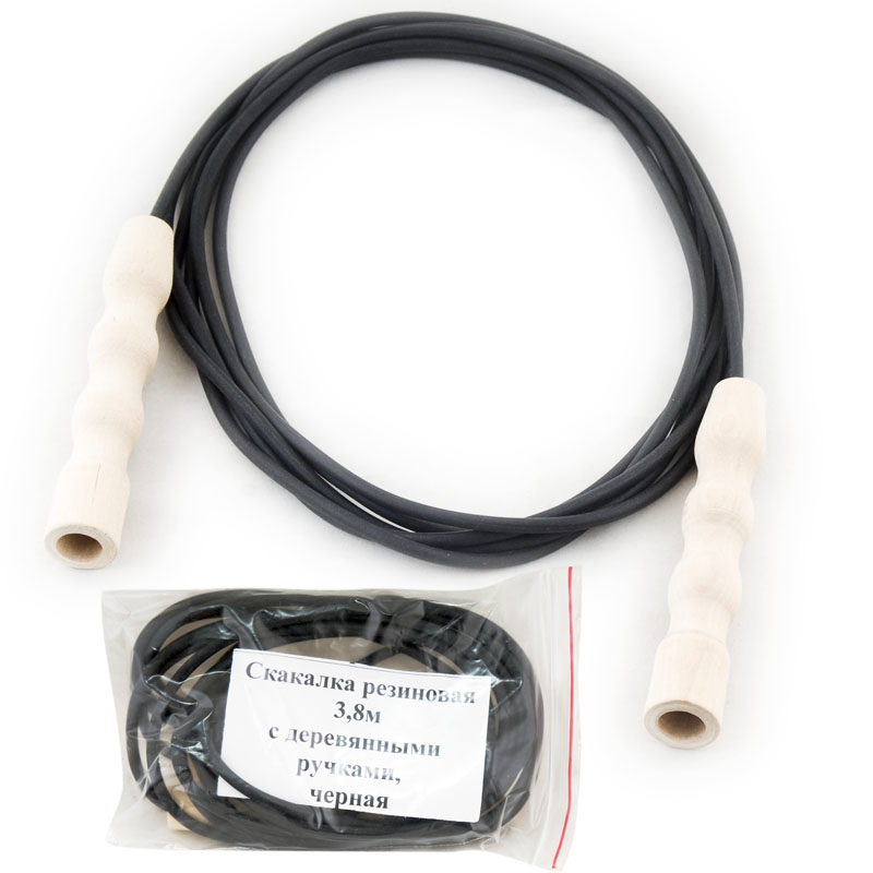 Скакалка резиновая, MR-Sk1.8, 1,8 м, диам 5 мм, деревянные нелакир. ручки, черная