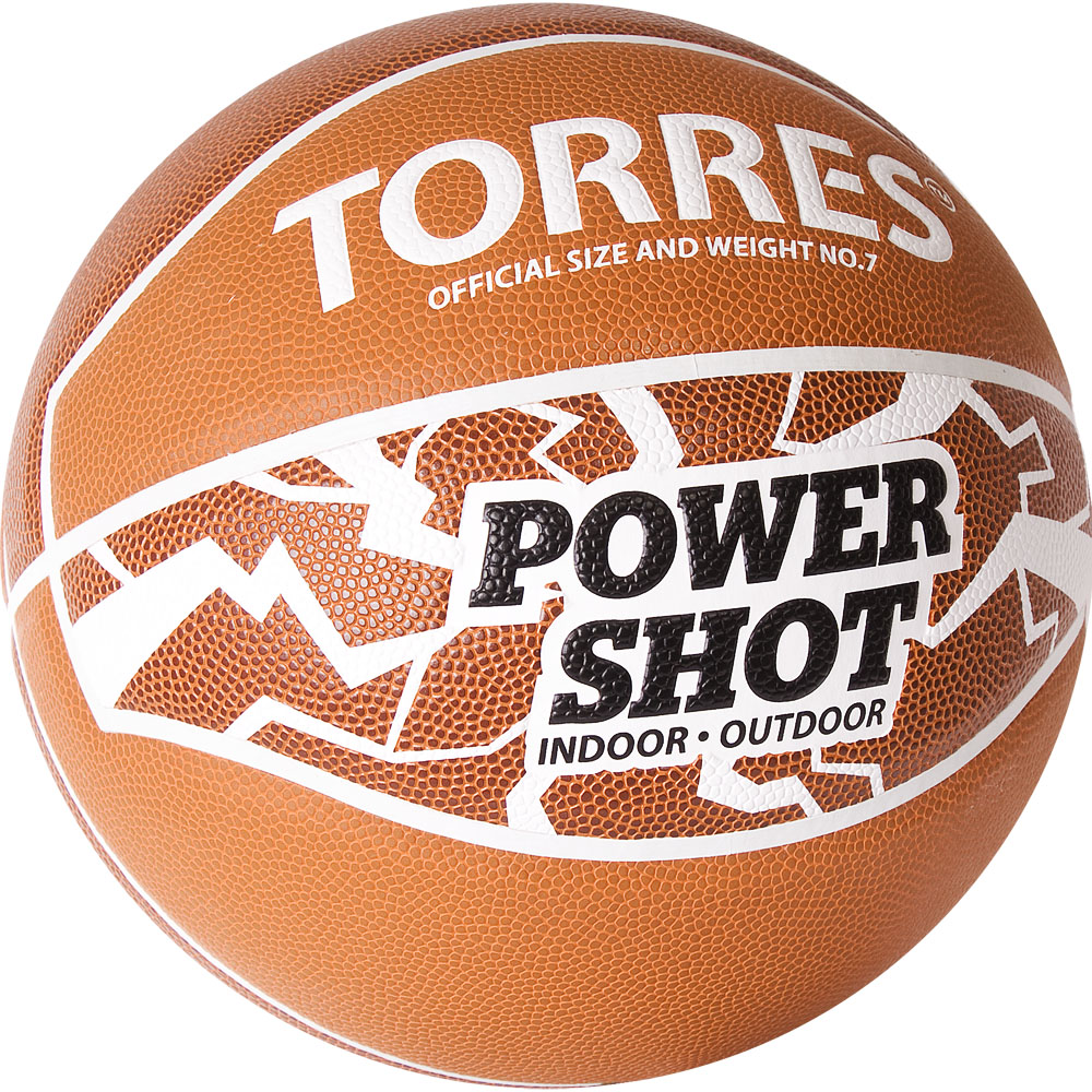СЦ*Мяч баск. TORRES Power Shot, B32087, р.7, 8 пан., ПУ, нейлон.корд,бут.кам, оранжево-белый