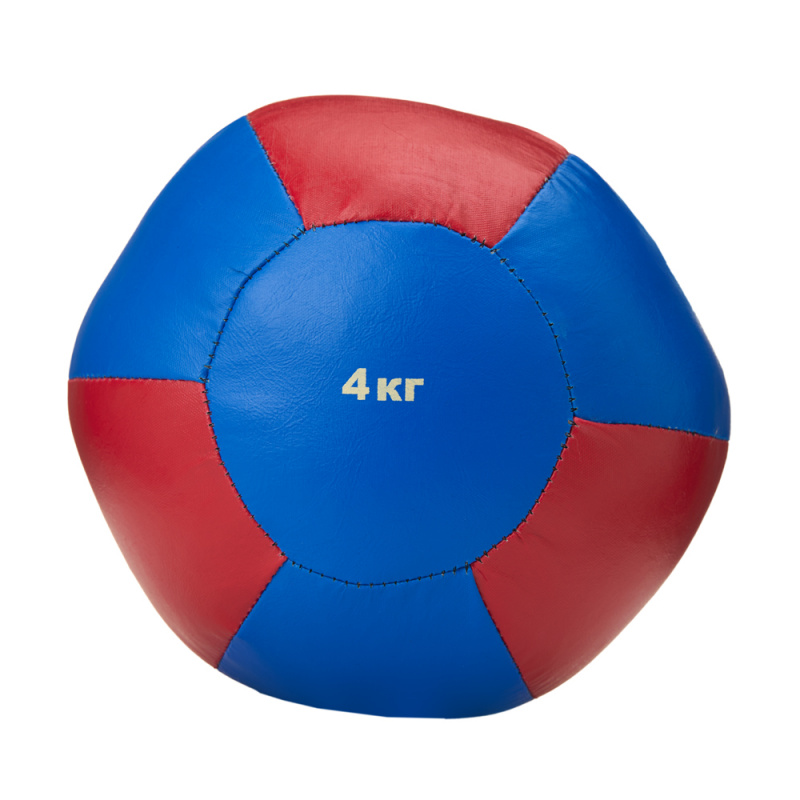 Медбол 3C146-K64, 4кг, иск.кожа, наполнитель резиновая крошка, диам. 21 см, маш сшивка, сине-красный