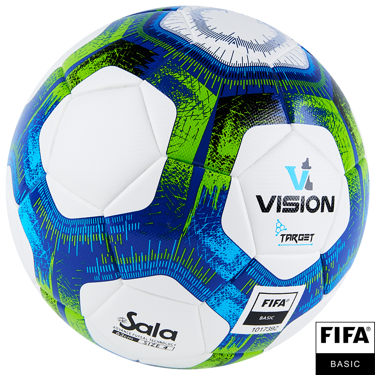 Мяч футзал. VISION Target, FS324094, FIFA Basic, р.4, 32 п. PU, 3 подкл.сл, термосшивка, бело-синий