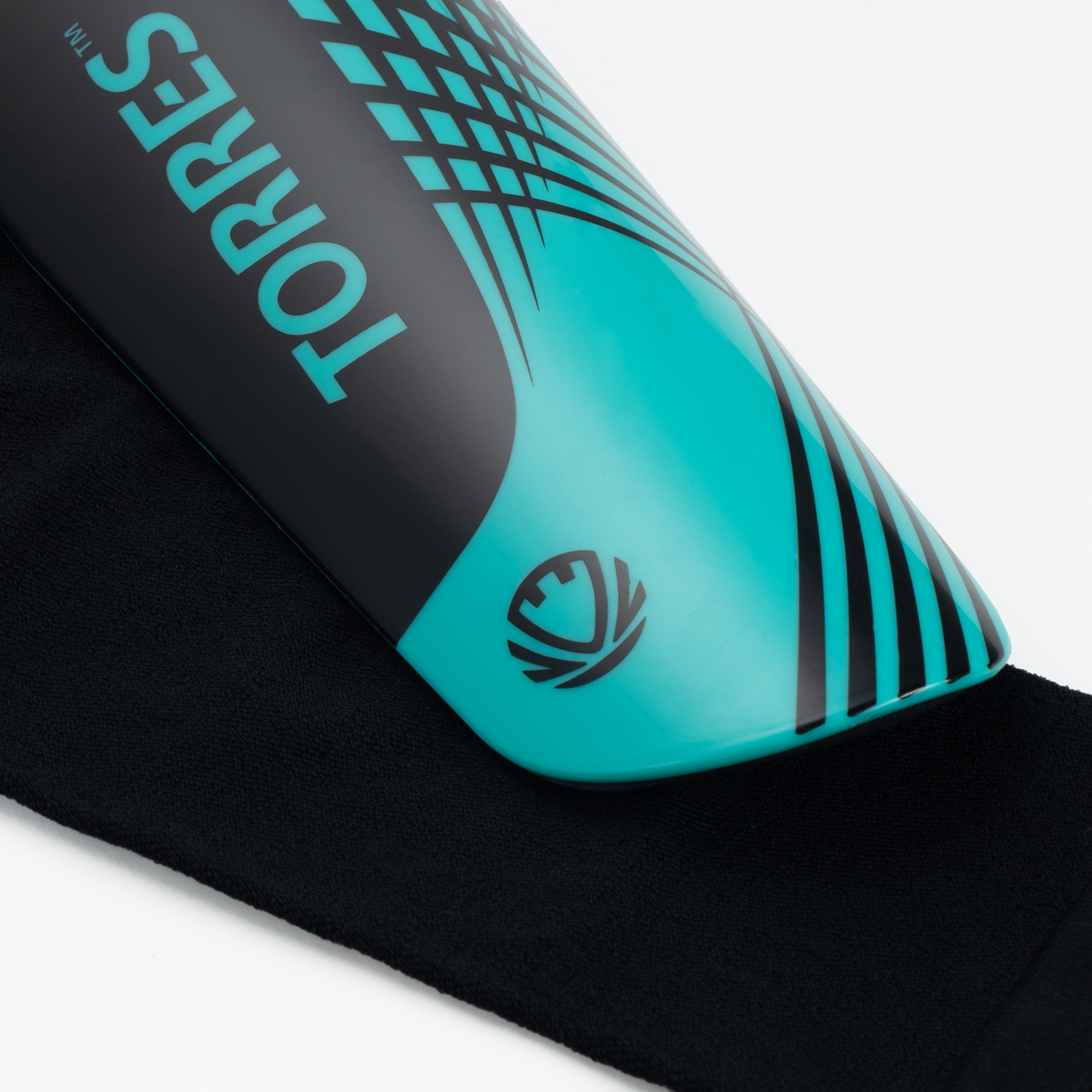 Щитки футбольные TORRES Pro, FS2308S, р. S, без голеностопа, без заст., эласт.чулок, черно-бирюзовый