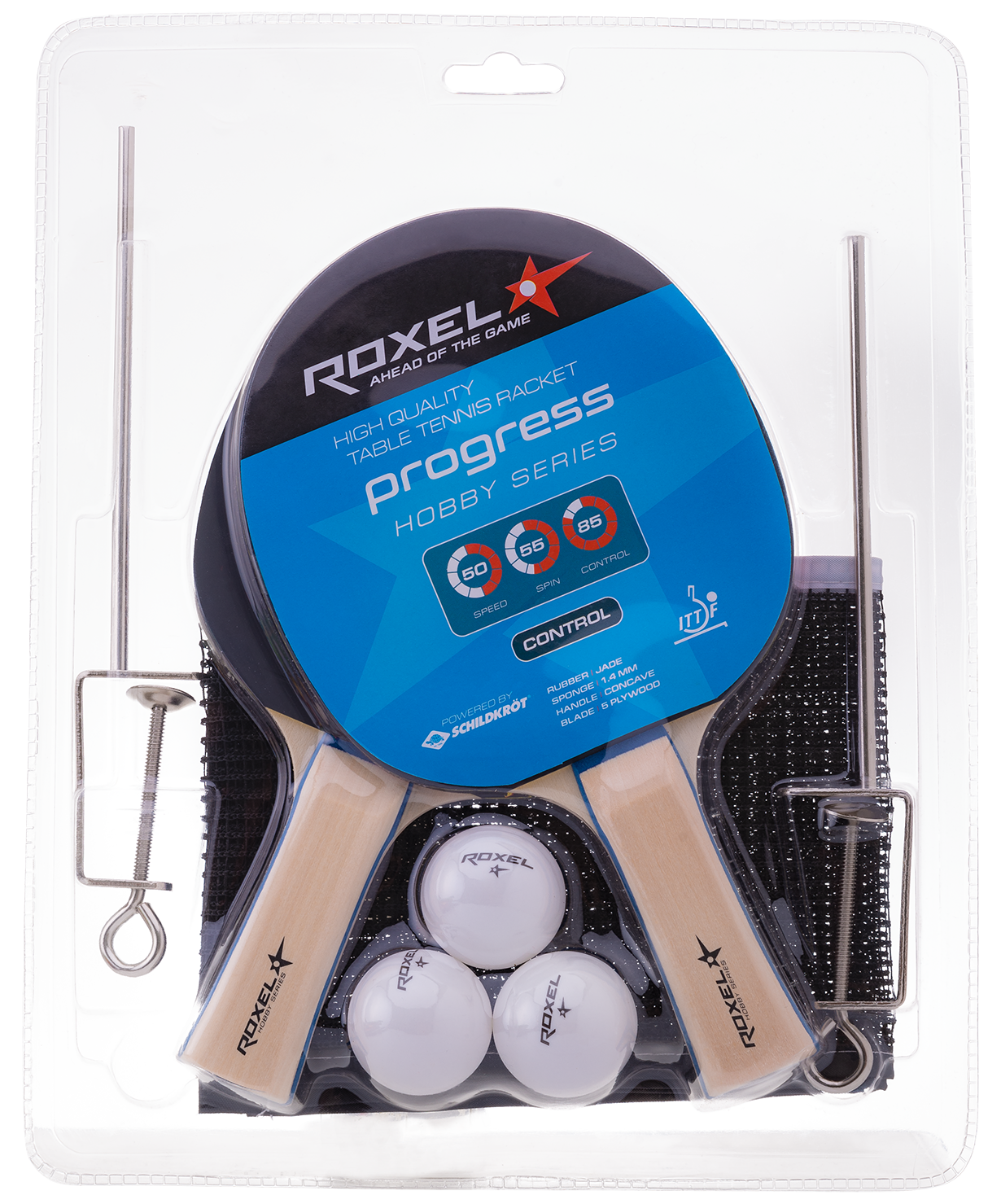 БЕЗ УПАКОВКИ Набор для настольного тенниса Roxel Hobby Progress, 2 ракетки, 3 мяча, сетка