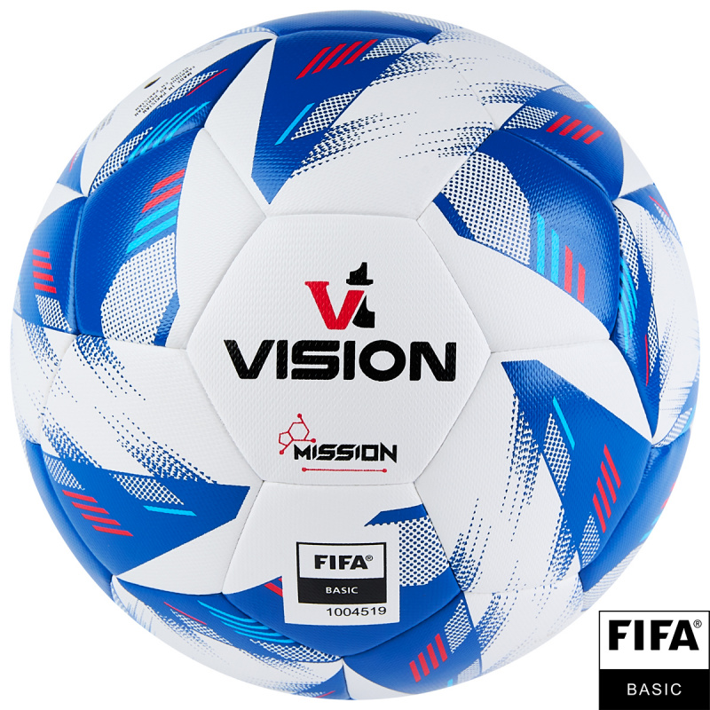 Мяч футб. VISION Mission, FV324075,р.5, FIFA Basic,PU, 32 пан, гибрид. сшив.,бел-синий