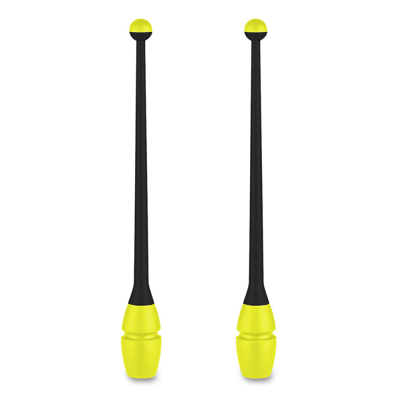 Булавы для худ. гимнастики INDIGO, IN017-BKL, 36 см, пластик, каучук, в компл. 2шт, черно-лимонный