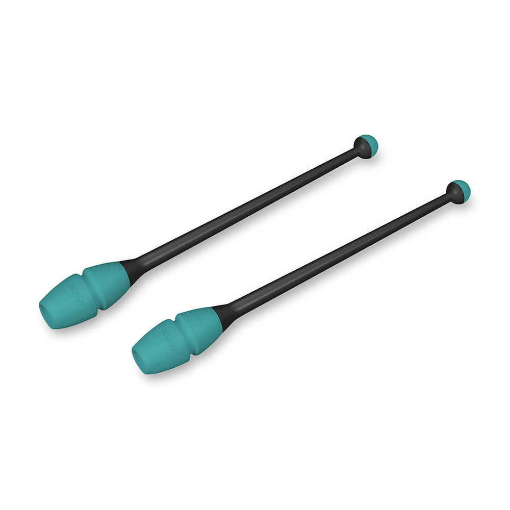 Булавы для худ. гимнастики INDIGO, IN017-BKB, 36 см, пластик, каучук, в компл. 2шт, черно-бирюзов