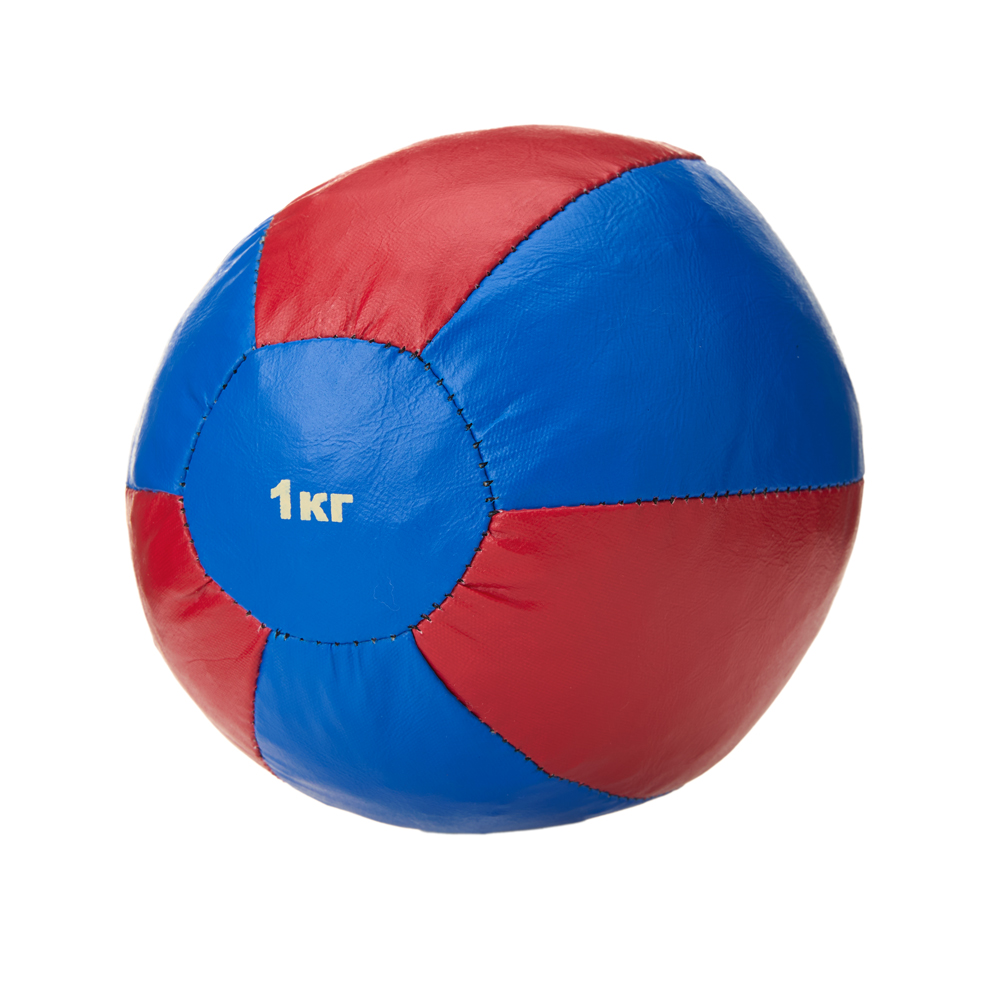 Медбол 3C143-K64, 1кг, иск.кожа, наполнитель резиновая крошка, диам. 16 см, маш сшивка, сине-красный