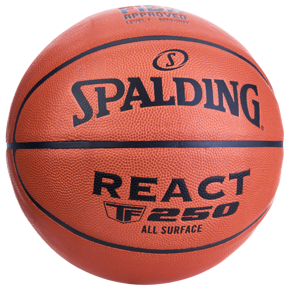 Мяч баск. SPALDING TF-250 React 76967z, р.7, FIBA Approved, композит. кожа (ПУ), коричнево-черный