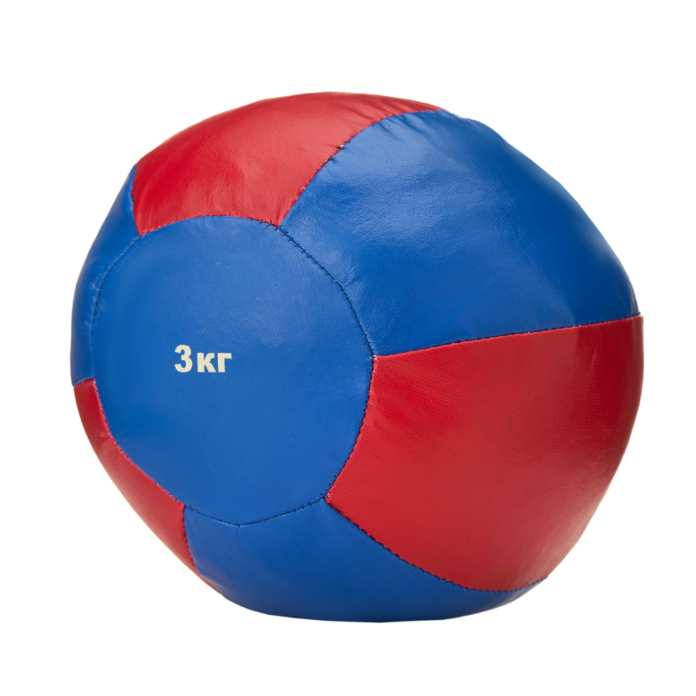 Медбол 3C145-K64, 3кг, иск.кожа, наполнитель резиновая крошка, диам. 21 см, маш сшивка, сине-красный