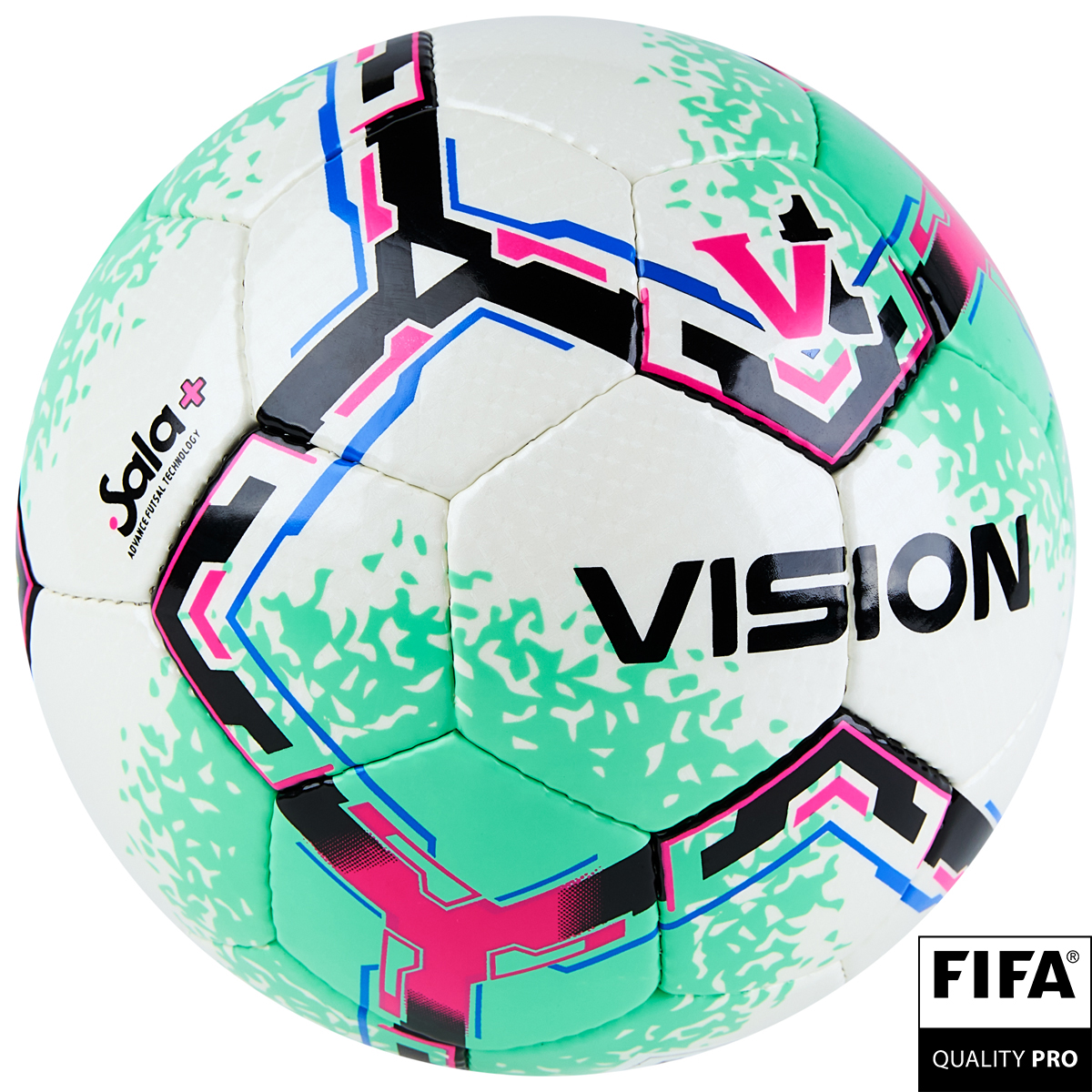 Мяч футзал. VISION SALA+, FIFA Quality Pro, FS324084 р.4, 32 п. PU, 4 подкл.сл, руч.сшив.,бело-зелен