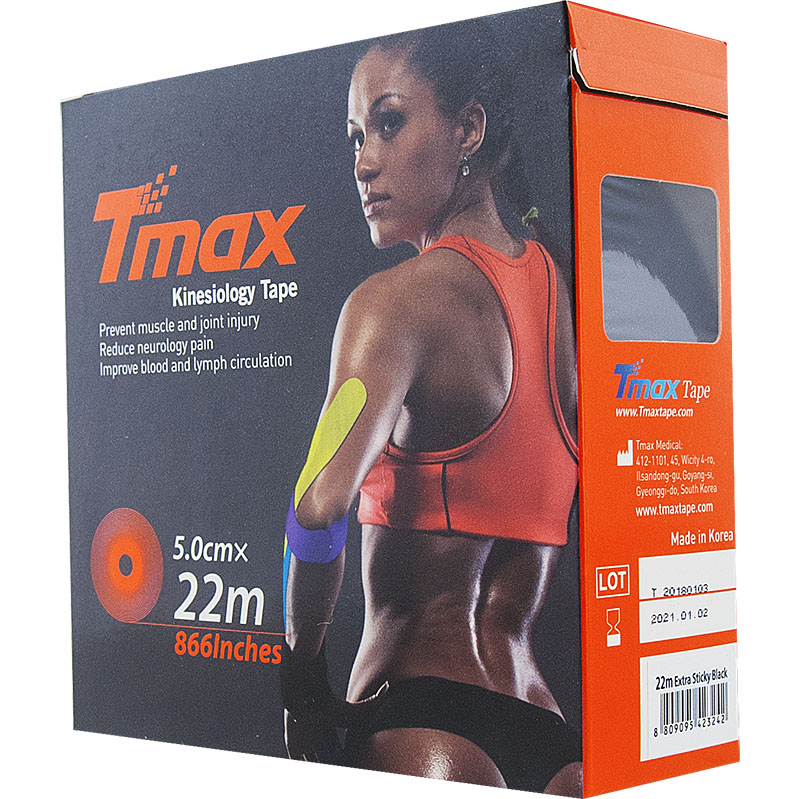 Тейп кинезиологический Tmax 22m Extra Sticky Black (5 см x 22 м), 423222, черный