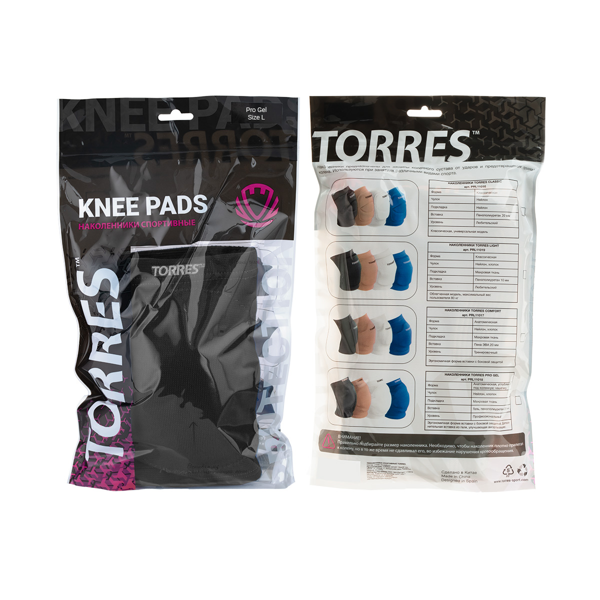 Наколенники спортивные TORRES Pro Gel, черный,р.L, PRL11018L-02, нейлон, ПУ, гель