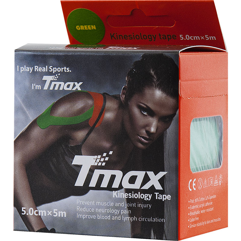 Тейп кинезиологический Tmax Extra Sticky Green (5 см x 5 м), арт 423181, зеленый