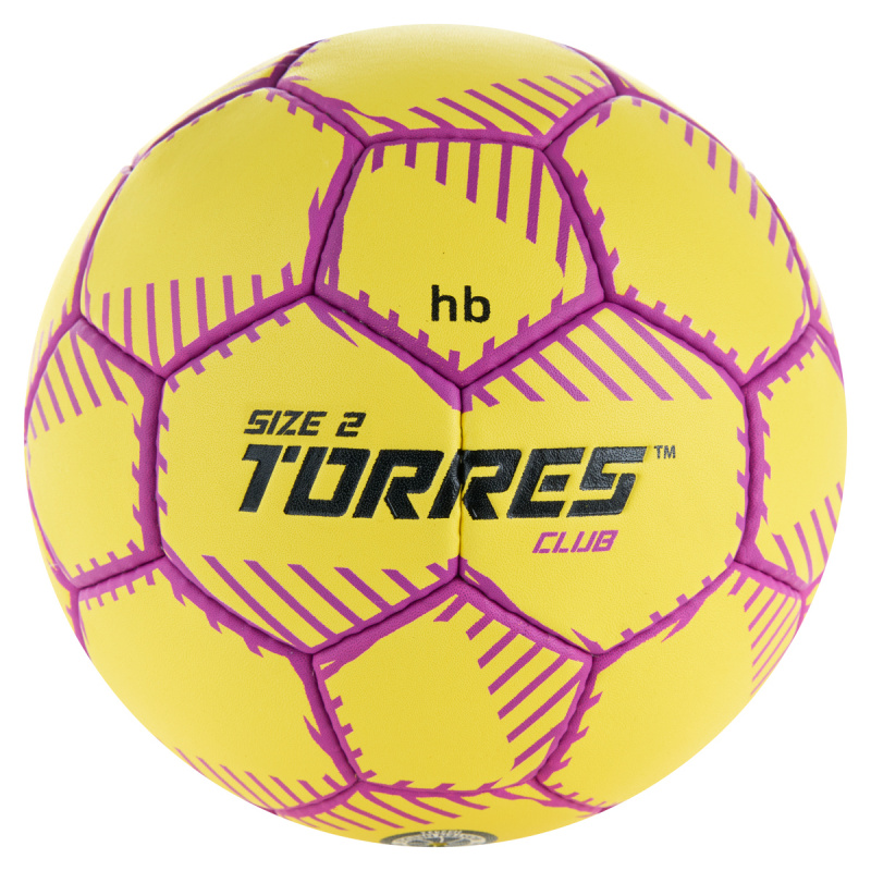 Мяч ганд. TORRES Club, H32432, р.2, ПУ, 5 подкл. слоев, руч. сшивка, желтый