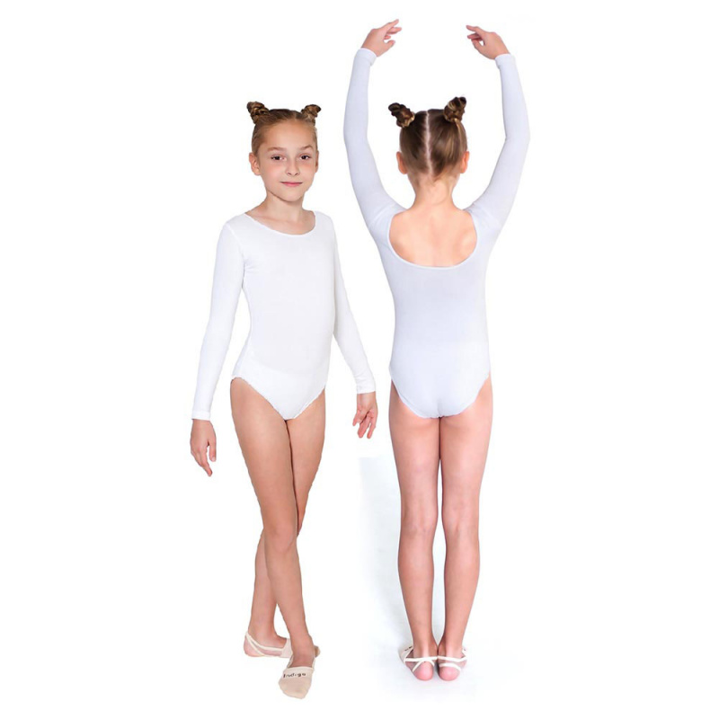 Купальник гимнастический длин. рукава Indigo SM-093-36, р.36, хлопок, эластан, белый