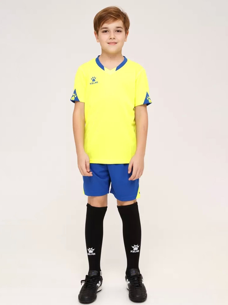 Детская футбольная форма KELME Short Sleeve Football Uniform (Citric/Blue)