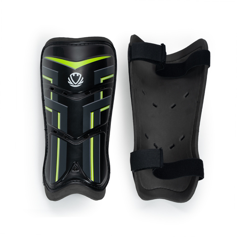 Щитки футбольные TORRES Training , FS2306M,р. M, без голеностопа, две заст. на лип, черно-салатовый