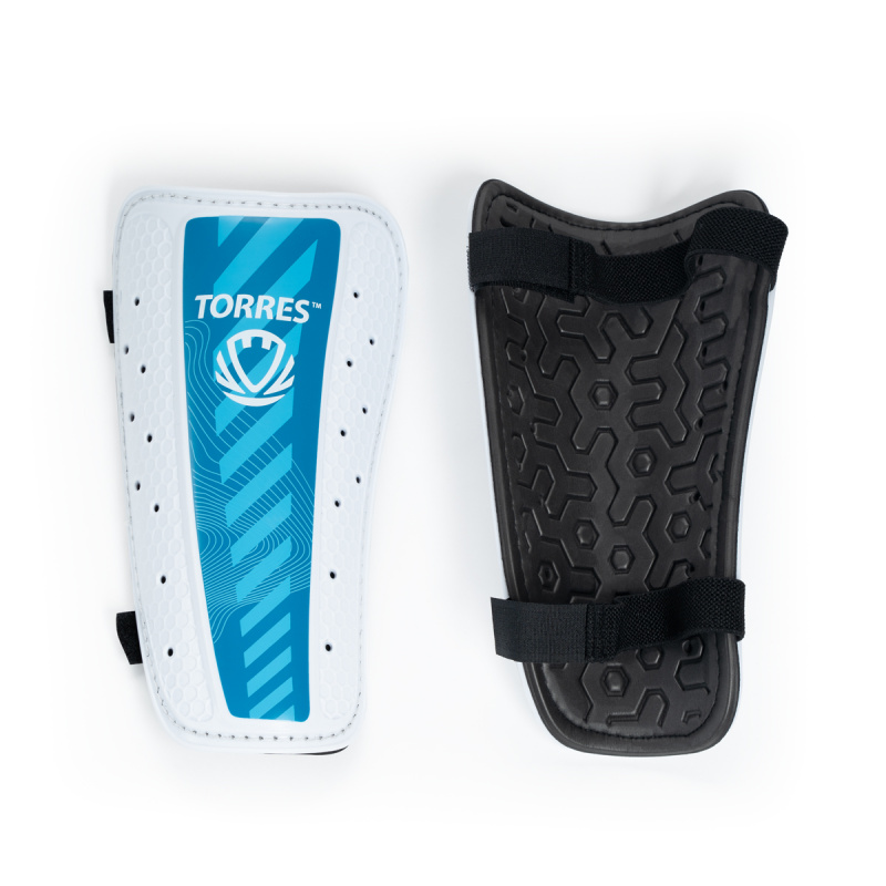 Щитки футбольные TORRES Match , FS2305S, р. S, без голеностопа, две заст. на лип, бело-голубой