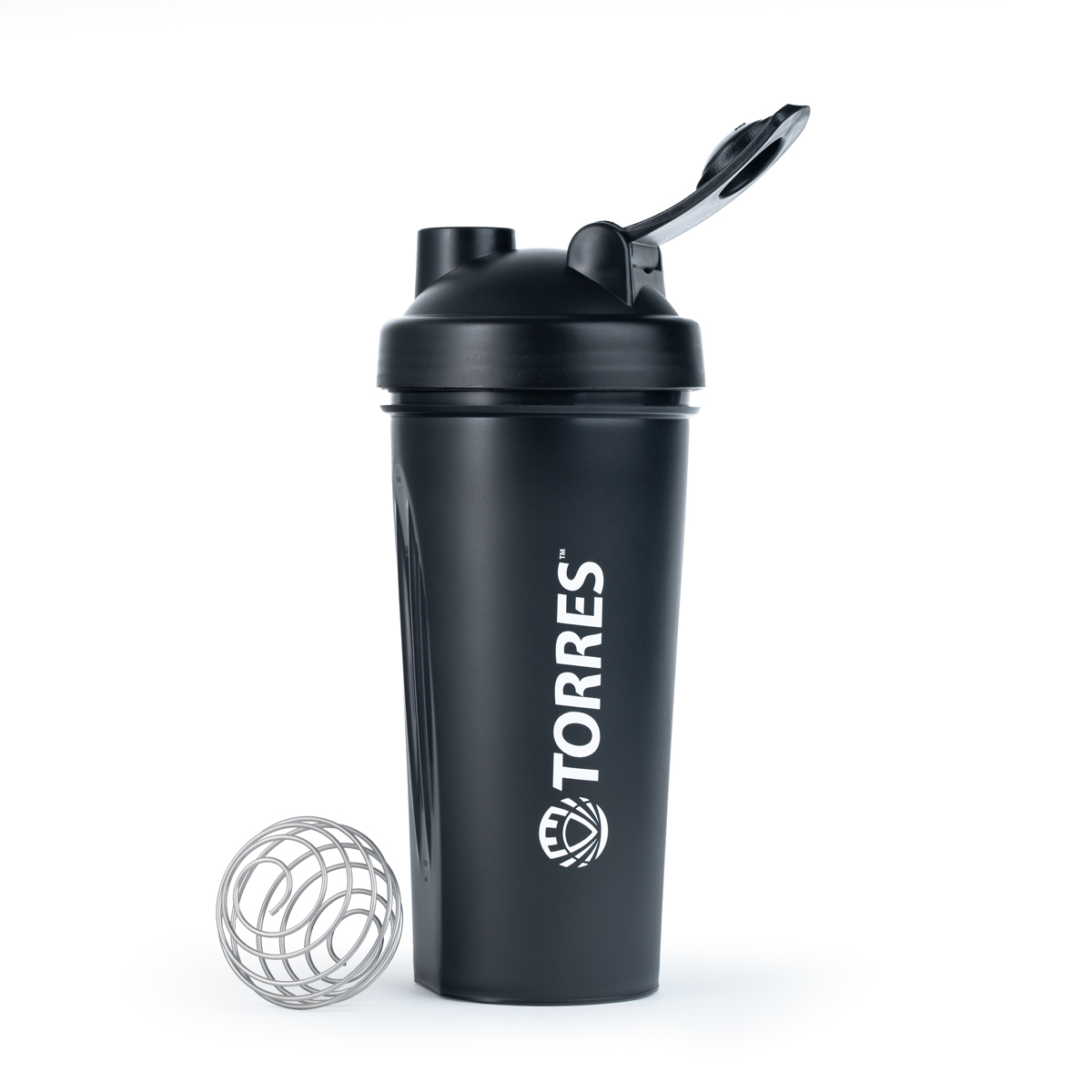 Шейкер спортивный TORRES, S01-600-03, 600мл, крышка с колпачком, пластик, черный