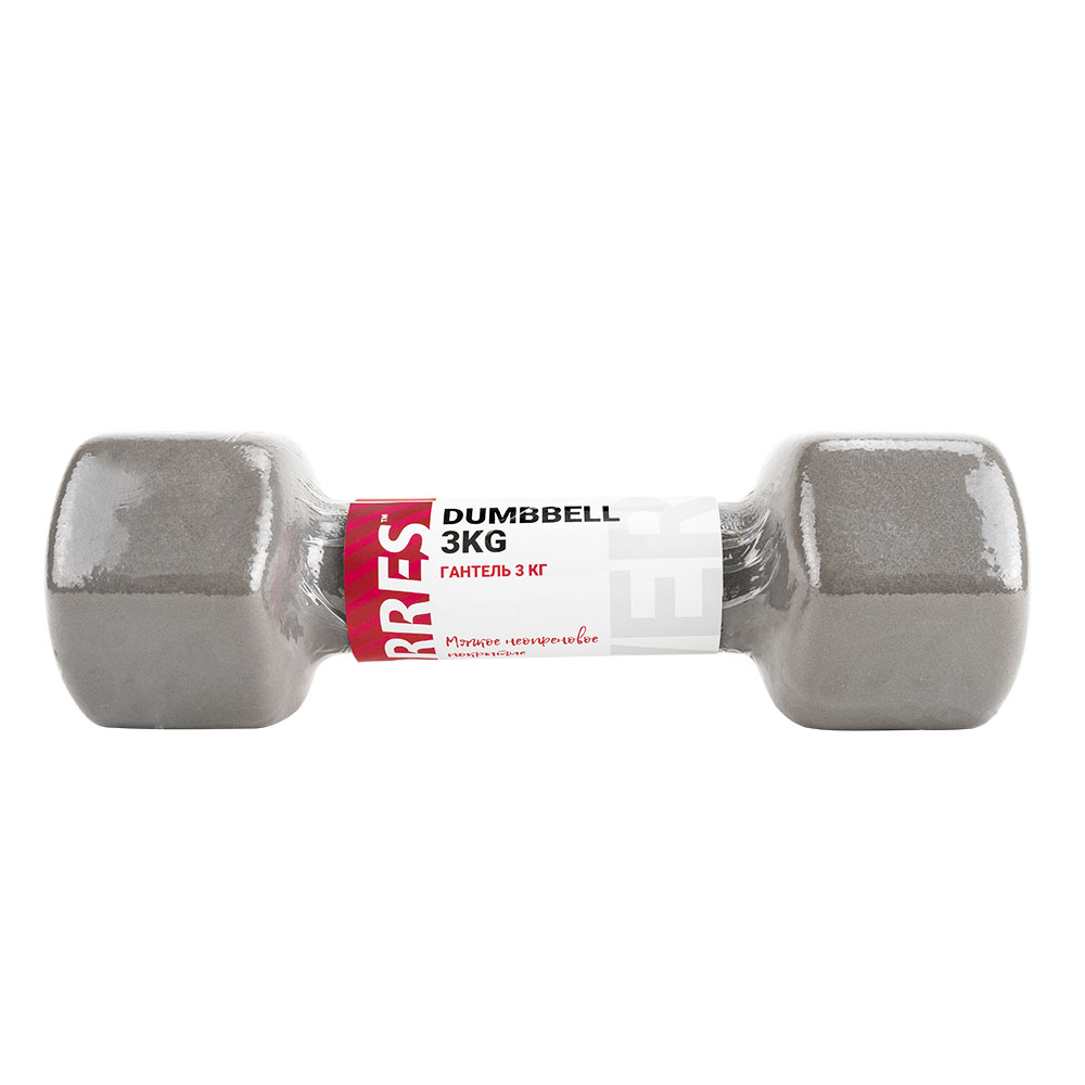 Гантель TORRES 3 кг, PL55013, металл в неопреновой оболочке, форма шестигранник, серый