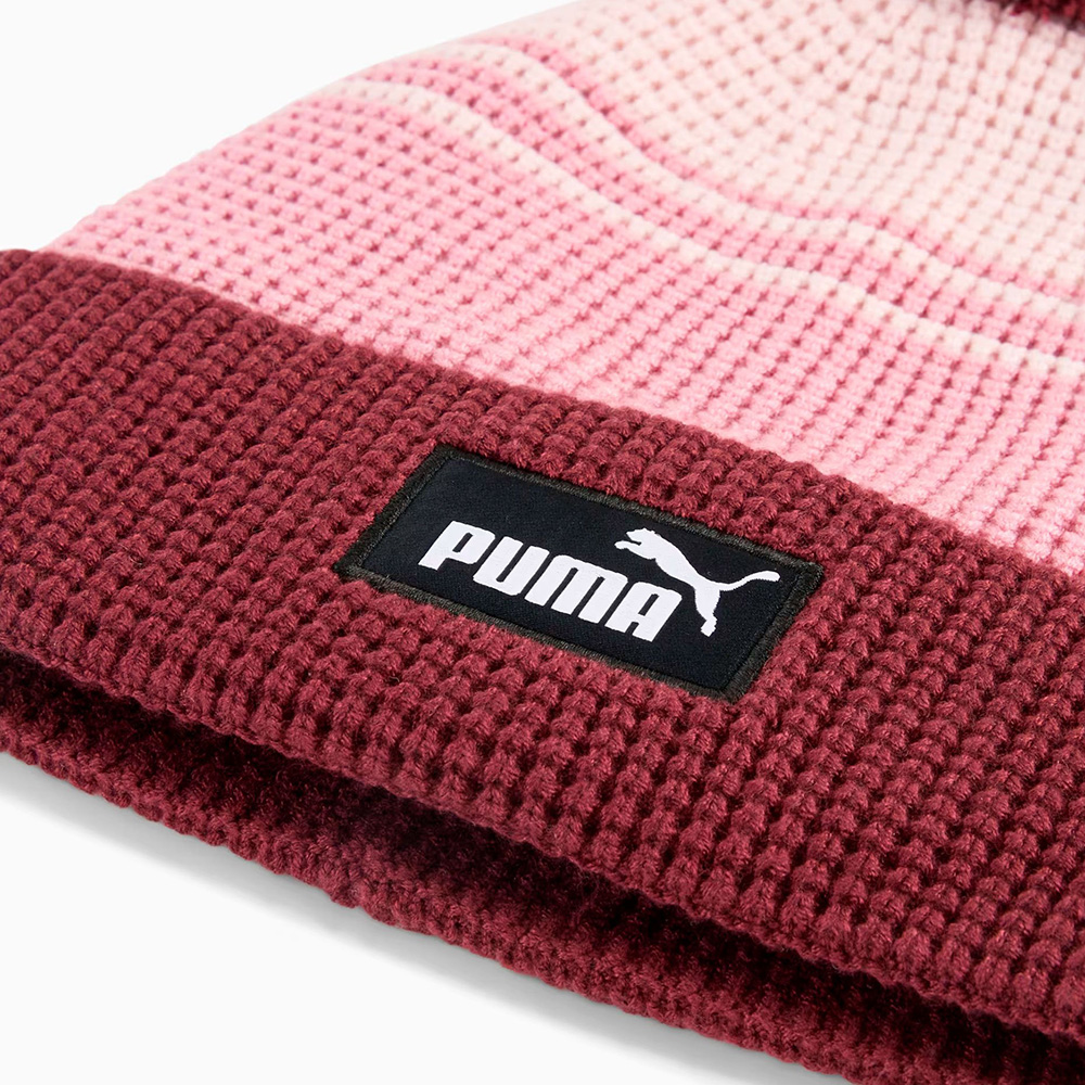 Шапка PUMA Ess Mid Crown Pom Beanie, 02655002, вискоза, полиэстер, нейлон, розово-бордовый