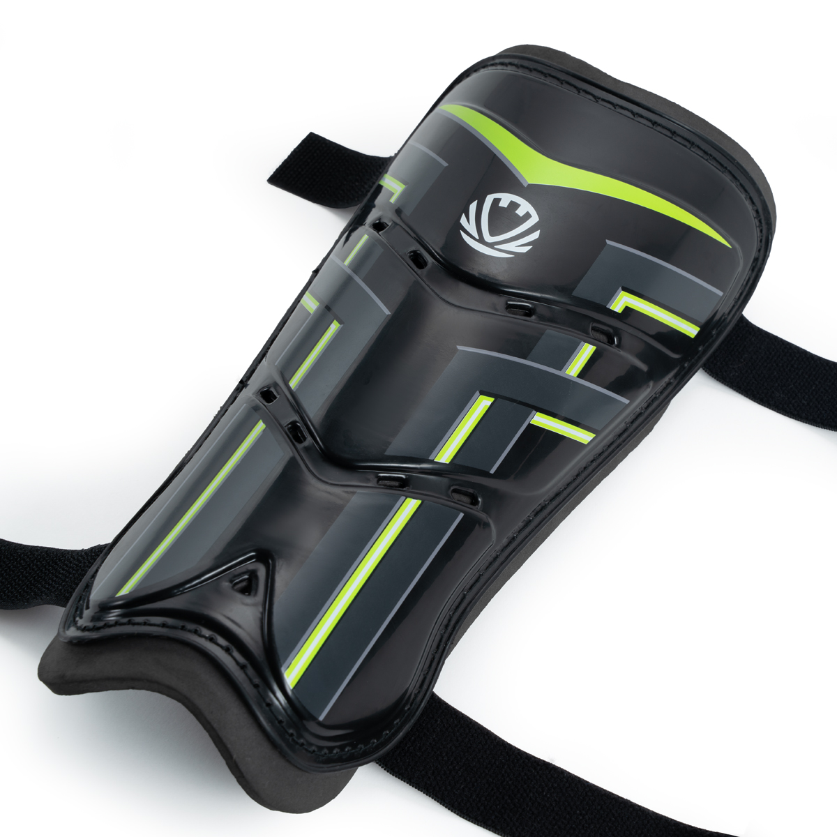 Щитки футбольные TORRES Training , FS2306S, р. S, без голеностопа, две заст. на лип, черно-салатовый