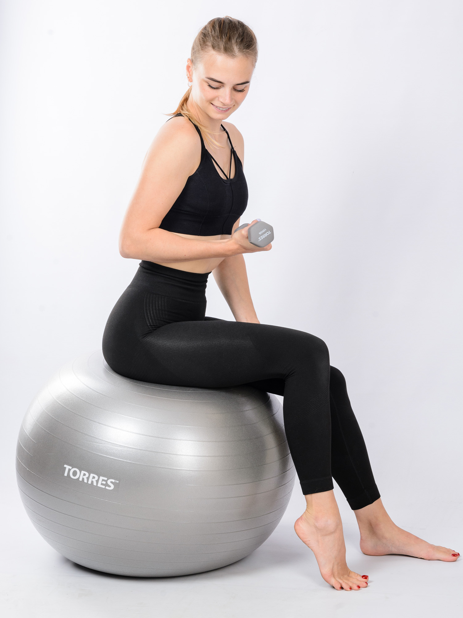 Мяч гимн. TORRES, AL121155SL,диам. 55 см, эласт. ПВХ, с защ. от взрыва, с насосом, серый