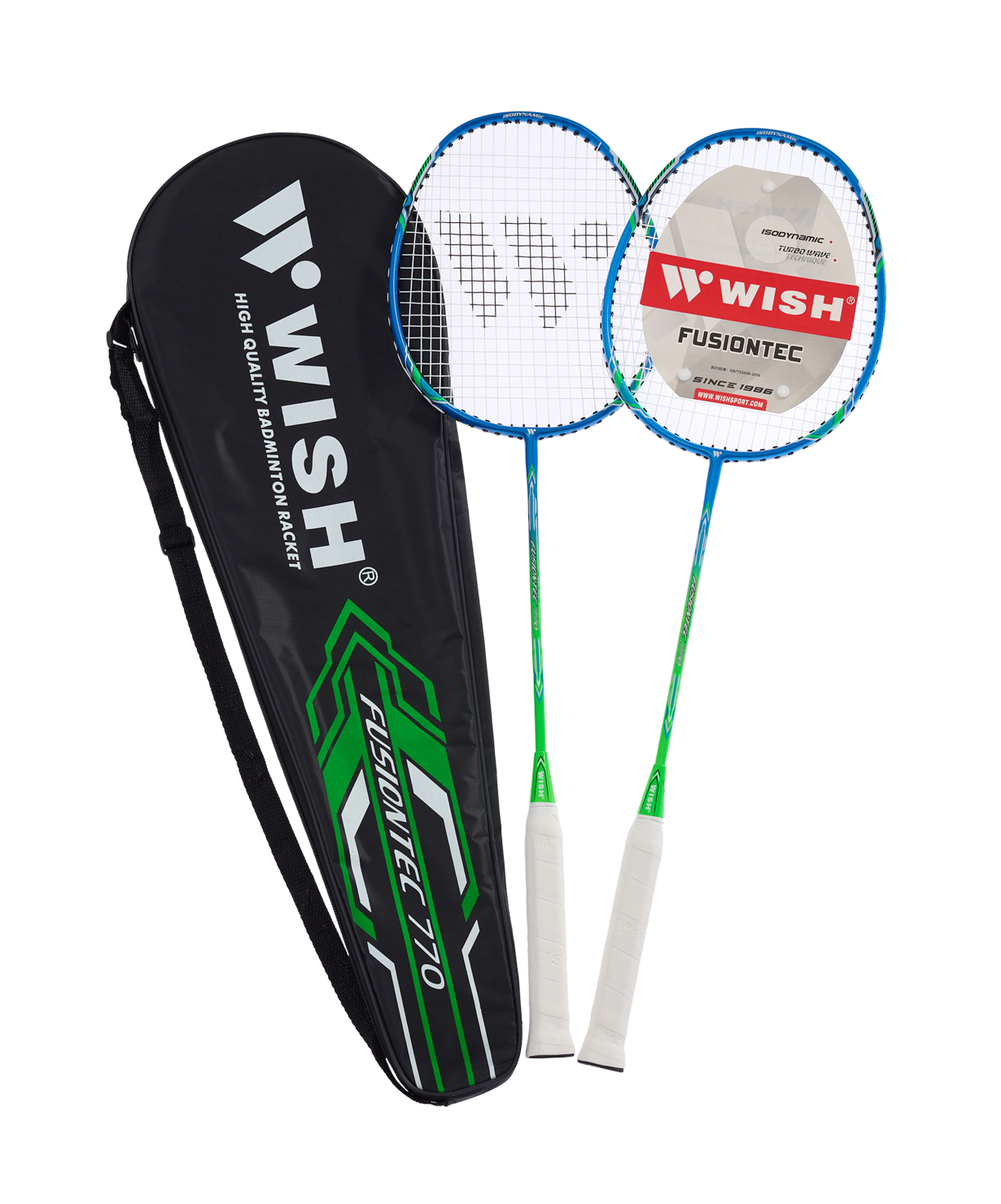 Набор для бадминтона WISH Fusiontec 770K, 2 ракетки, синий/зеленый