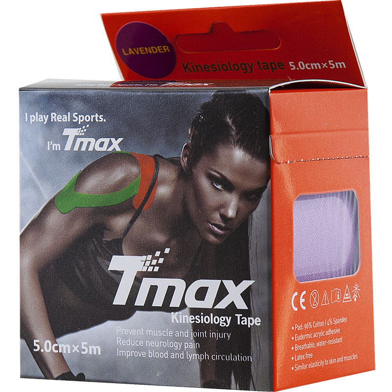 Тейп кинезиологический Tmax Extra Sticky Lavender (5 см x 5 м), 423198, фиолетовый