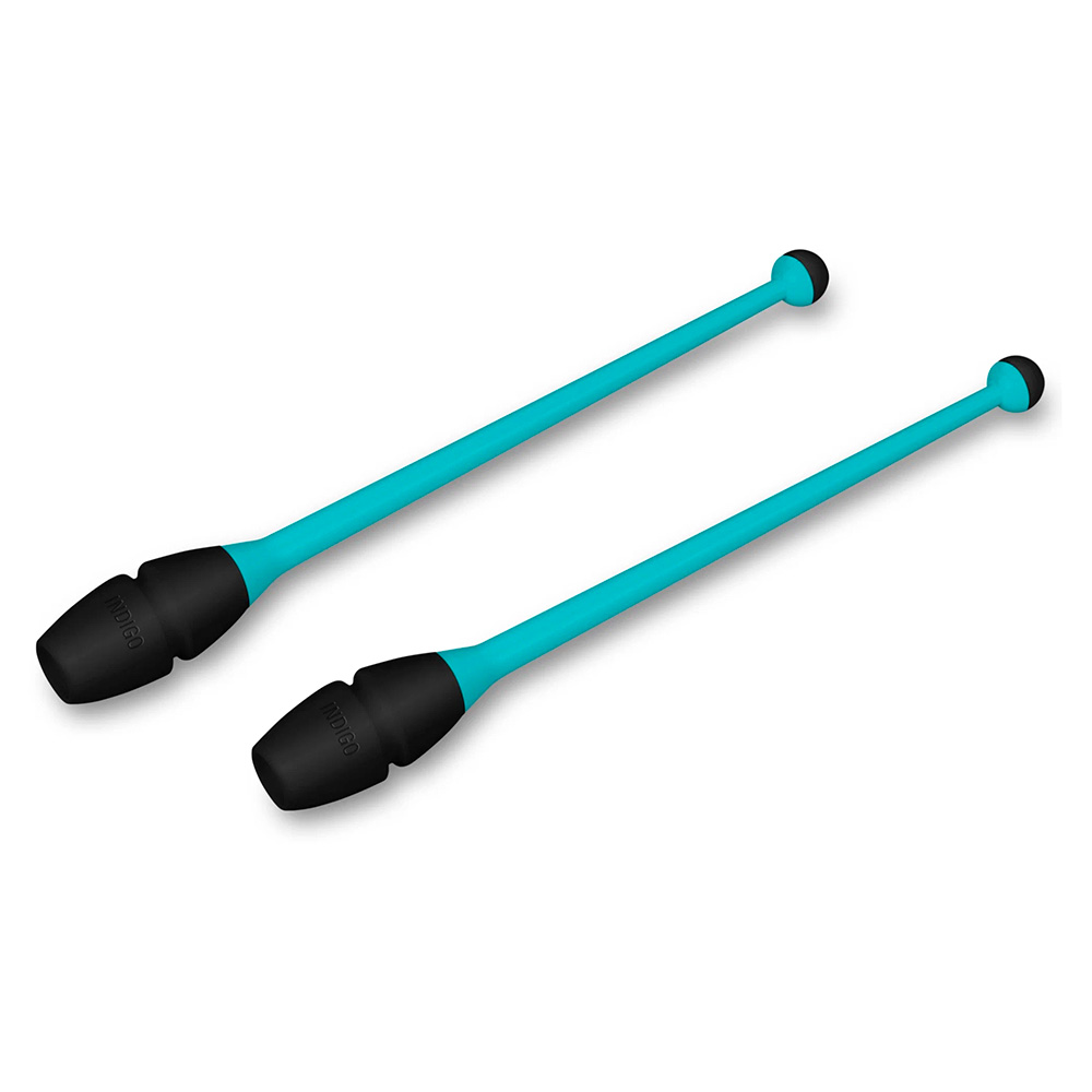 Булавы для худ. гимнастики INDIGO, IN017-BBK, 36 см, пластик, каучук, в компл. 2шт, бирюзово-черный