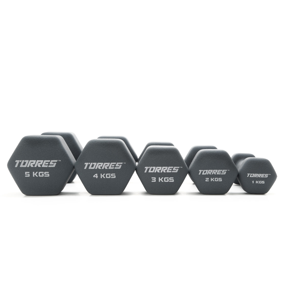 Гантель TORRES 3 кг, PL522503, металл в неопреновой оболочке, форма шестигранник, серый