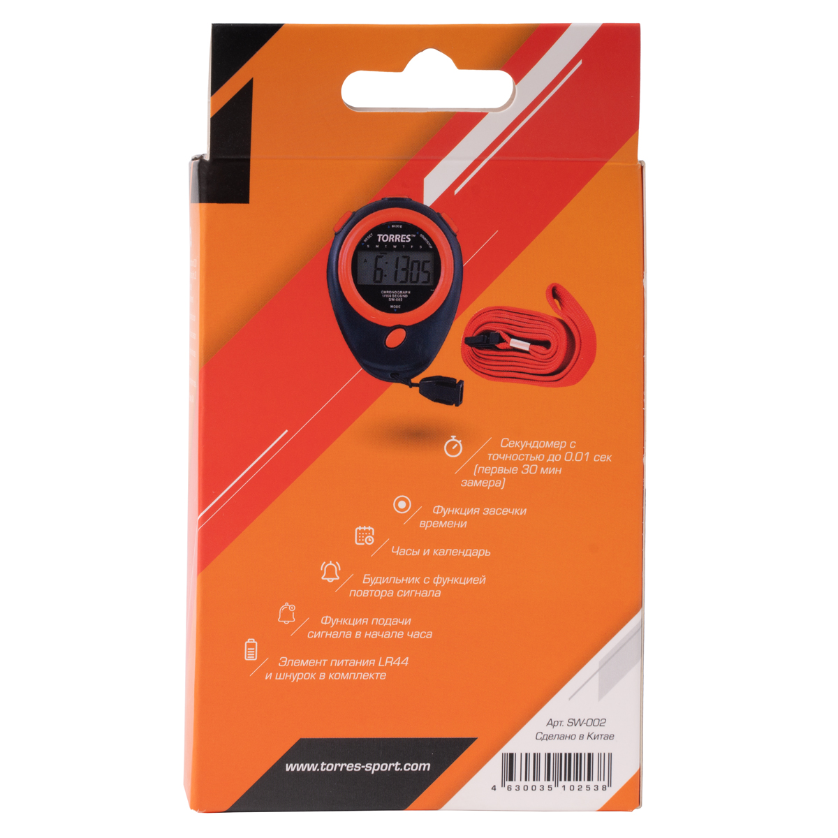 Секундомер TORRES Stopwatch, SW-002, часы, будильник, дата, шнур с карабином, черно-красн. NEW