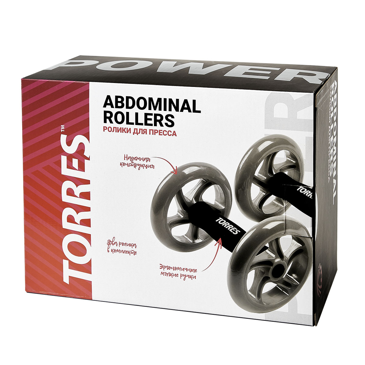 Ролики для пресса TORRES, PL52215, мет., пластик, нескольз. протектор, красно-черный