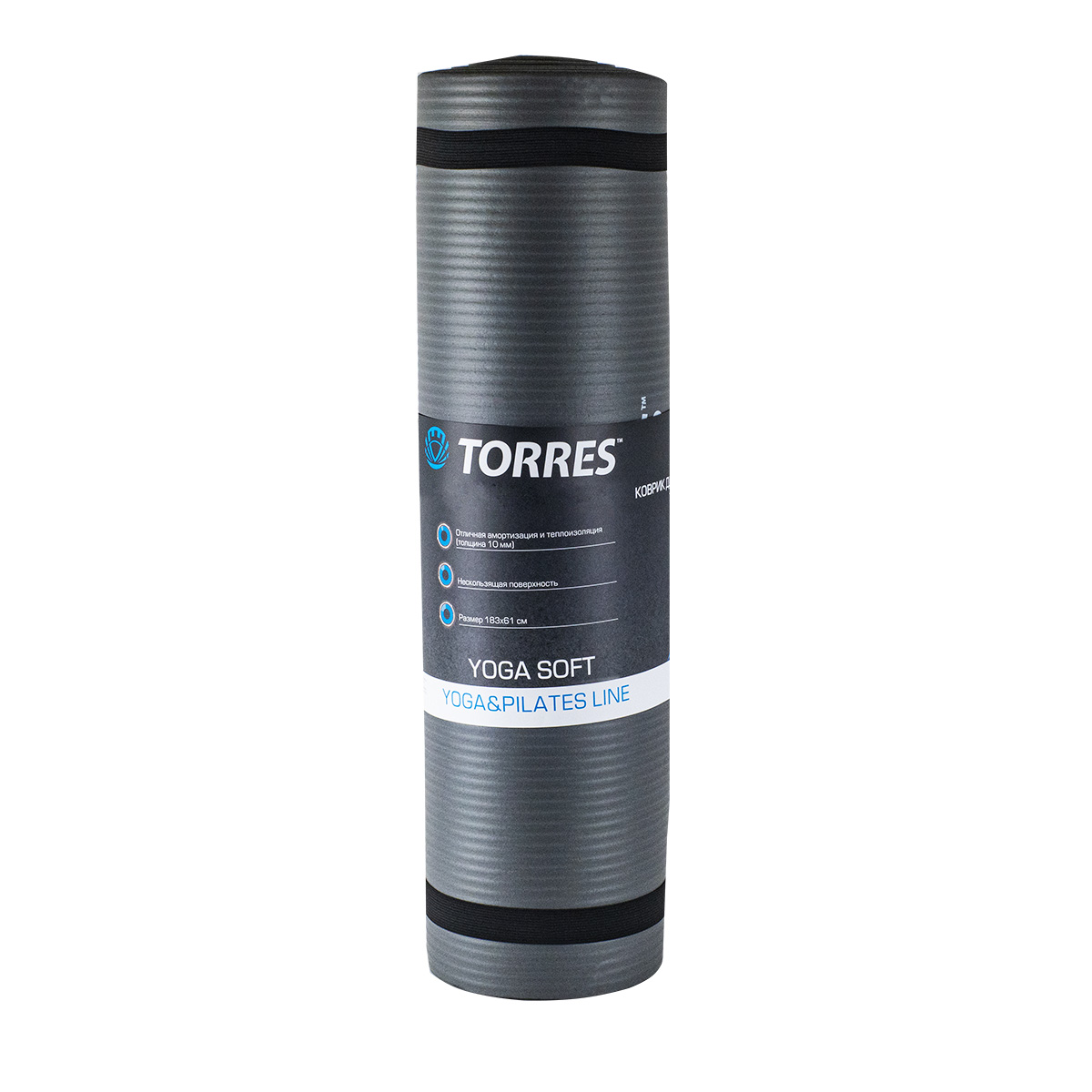 Коврик для йоги TORRES SOFT, YL10110, NBR(синт.каучук), толщина 1 см, серый