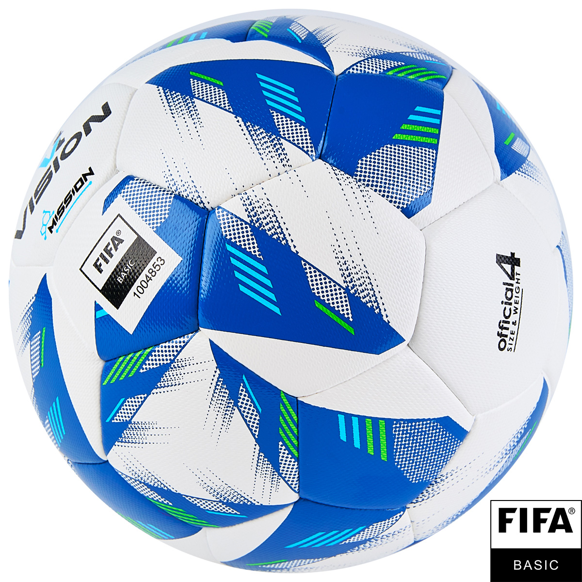 Мяч футб. VISION Mission, FV324074,р.4, FIFA Basic, PU, 32 пан, гибрид.,бело-синий