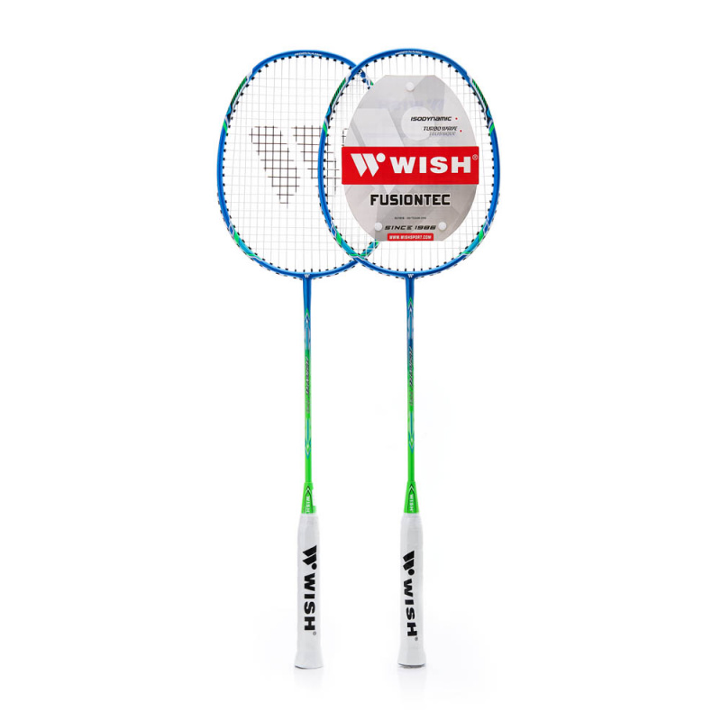 Набор для бадминтона WISH Fusiontec 770K, 2 ракетки, стальн. стерж, алюм. обод, со струнами, син/зел