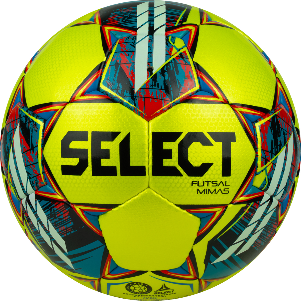 Мяч футзал. SELECT Futsal Mimas, 1053460550, р.4,FIFA Basic, 32 пан, гл.ПУ, руч.сш, жел-сине-красный