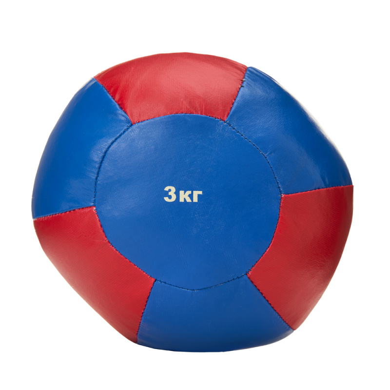 Медбол 3C145-K64, 3кг, иск.кожа, наполнитель резиновая крошка, диам. 21 см, маш сшивка, сине-красный